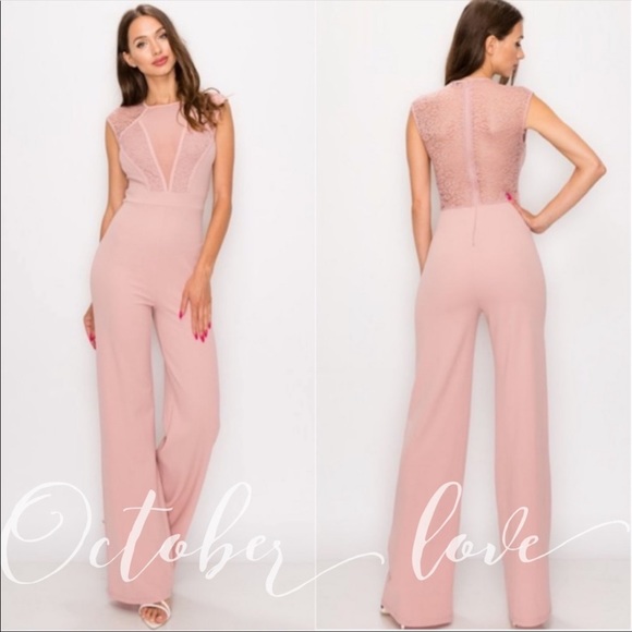 SUDUCTIVE Light Pink Jumpsuit With Lace - Picture 2 of 4